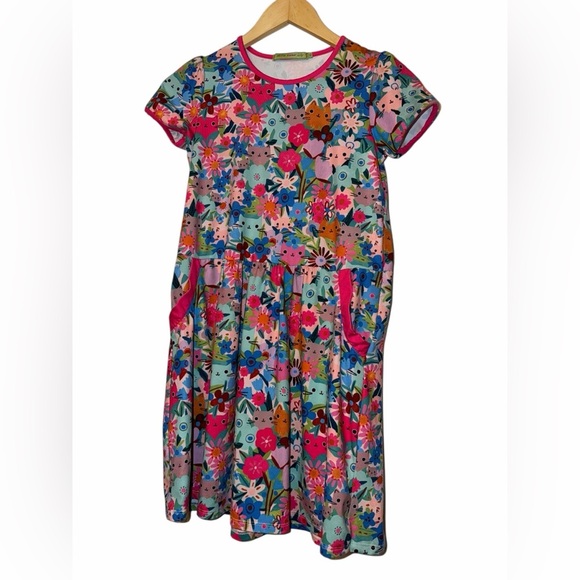 Millie Loves Lily Other - Millie loves Lily girls pink cat Floral Print Short Sleeve pocket Dress Sz 12